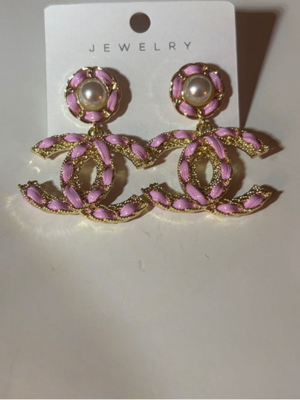 Fashion Jewelry Gold-Tone Pink Braided Pearl Drop Earrings